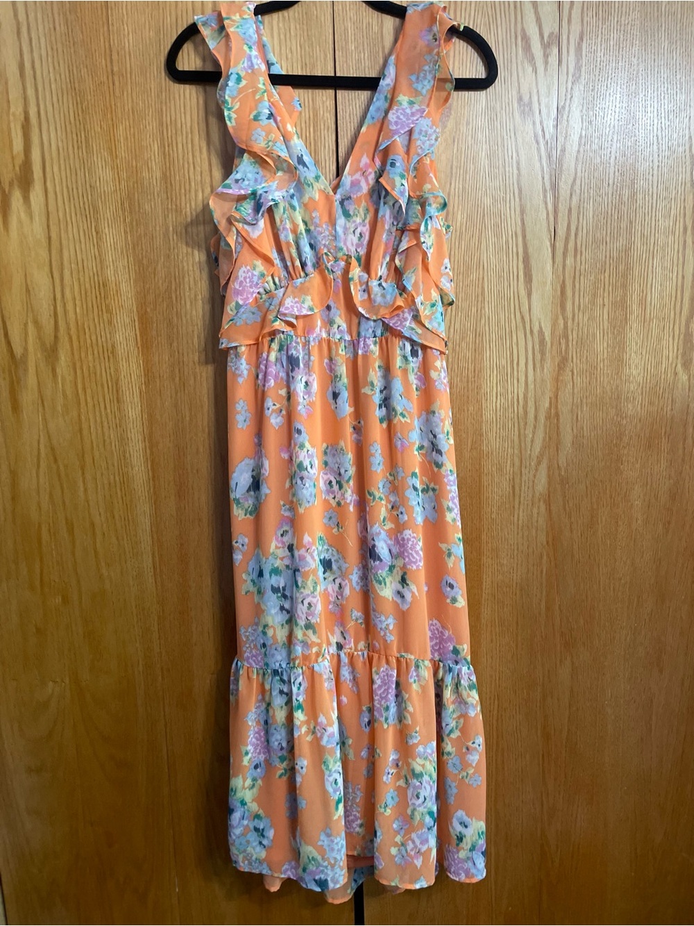 LC Lauren Conrad Orange Floral Ruffle Maxi Dress